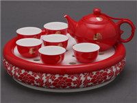 釉下雕花满堂红骨瓷功夫茶具陶瓷整套茶具茶盘
